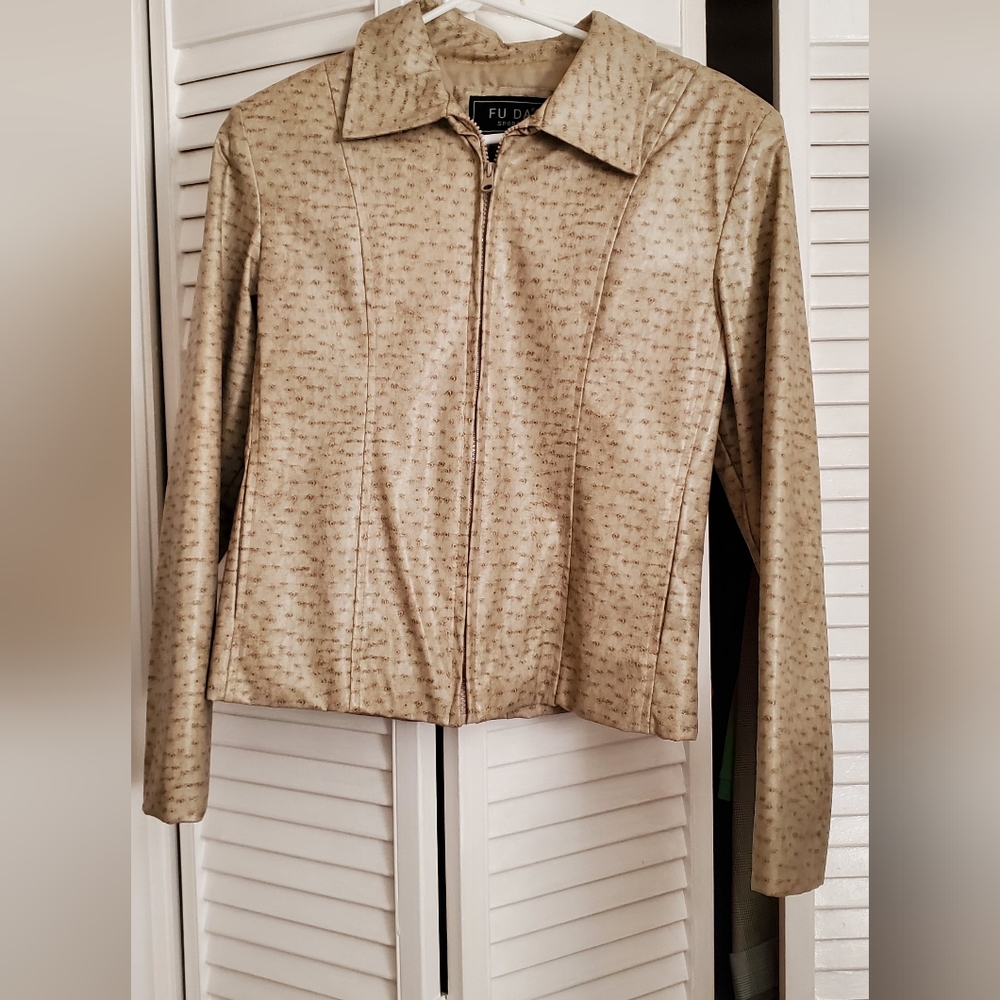 Vintage Faux Ostrich Print Jacket By Fu Da Sport Size Medium